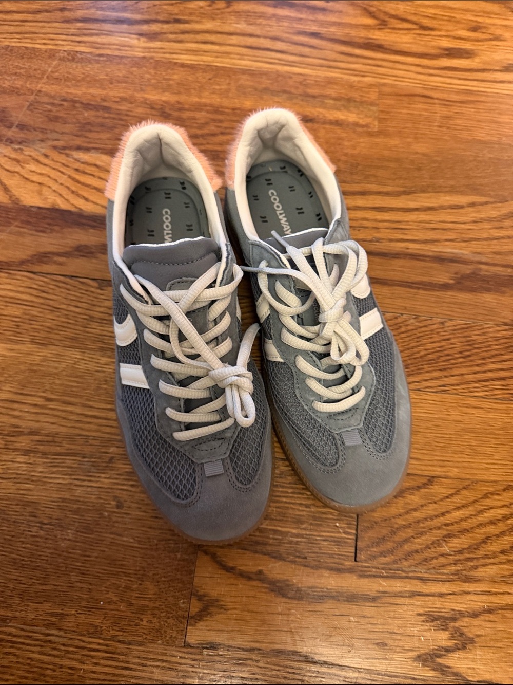 Coolway Gray and White Women's Sneakers with Pink Heel Detail